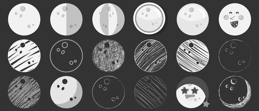 Set Of Moons, Grey, Vector