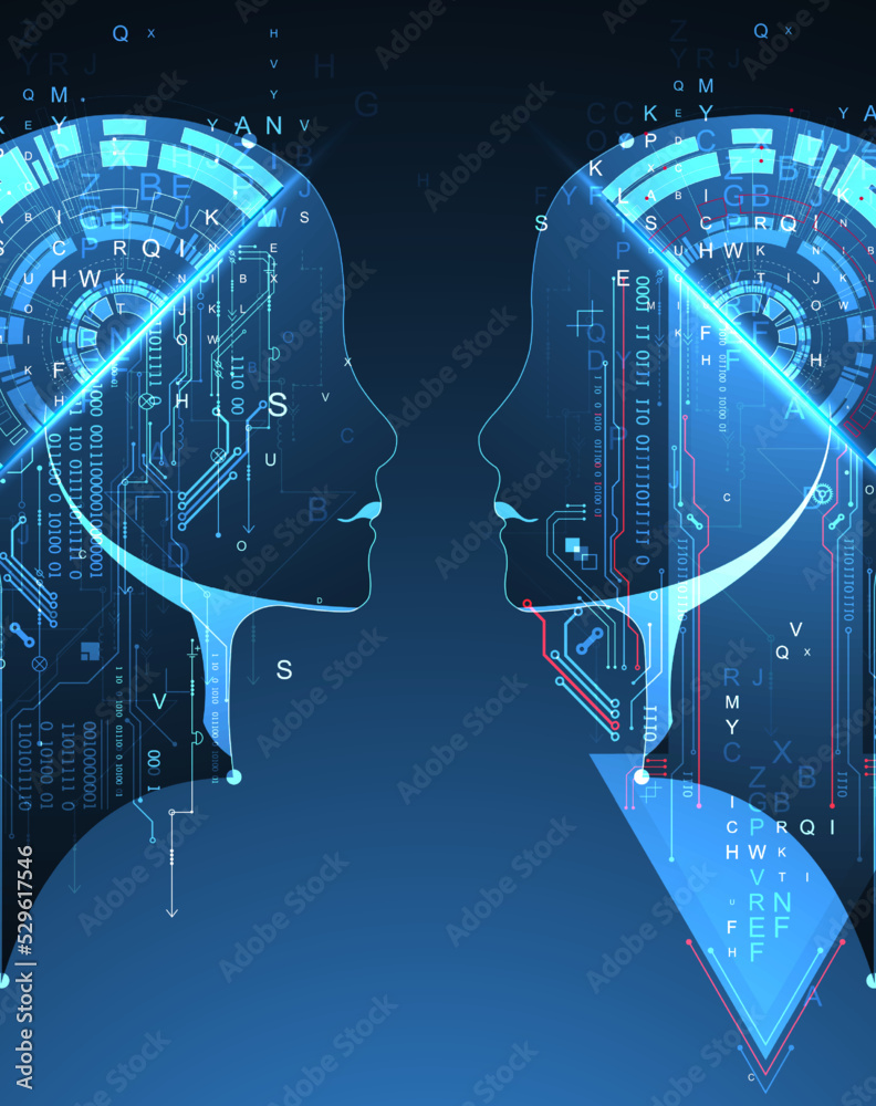 Wall mural artificial intelligence. technical background with a silhouette of a man. big data concept. machine 