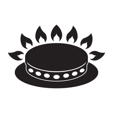 nvis53 NewVectorIllustrationSign nvis - gas burner with a burning fire vector sign . isolated transparent . black . natural gas . stove with flames . big simple icon . AI 10 / EPS 10 . g11457
