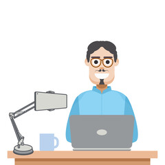 Man Playing Laptop Work From Home