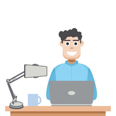 Man Playing Laptop Work From Home