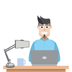 Man Playing Laptop Work From Home