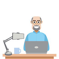 Man Playing Laptop Work From Home