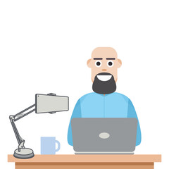 Man Playing Laptop Work From Home