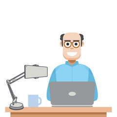 Man Playing Laptop Work From Home