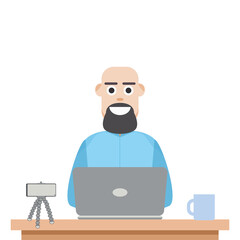 Man Playing Laptop Work From Home