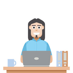 Man Using Laptop For Work From Home Wear Hoodie