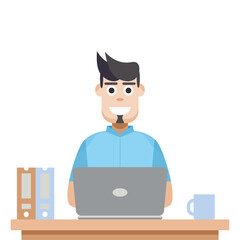 Man Using Laptop For Work From Home Wear Hoodie