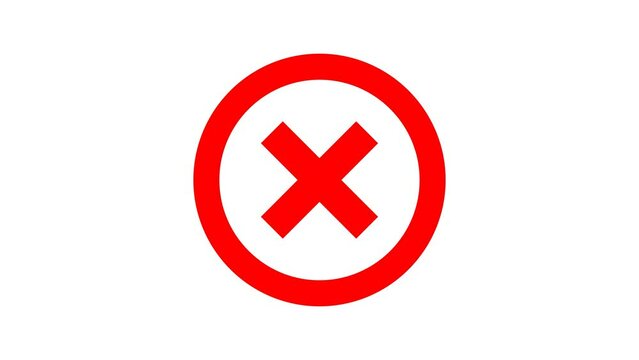 Red cross symbol animation on white background, Wrong Symbol in Motion graphic, alpha channel included.