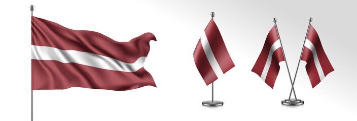 Set of Latvia waving flag on isolated background vector illustration