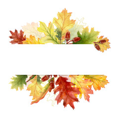 Watercolor banner of autumn leaves and branches
