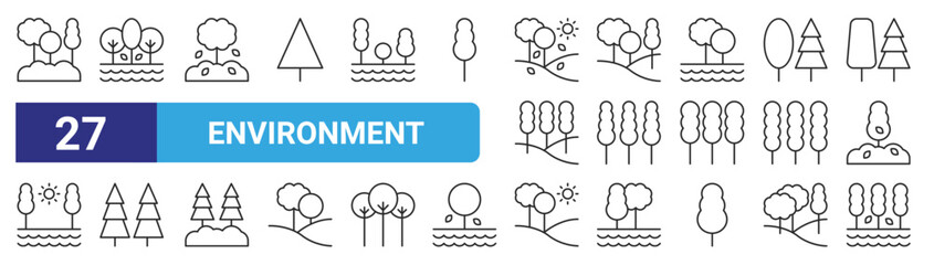 set of 27 outline web environment icons such as tree, tree, tree, vector thin icons for web design, mobile app.
