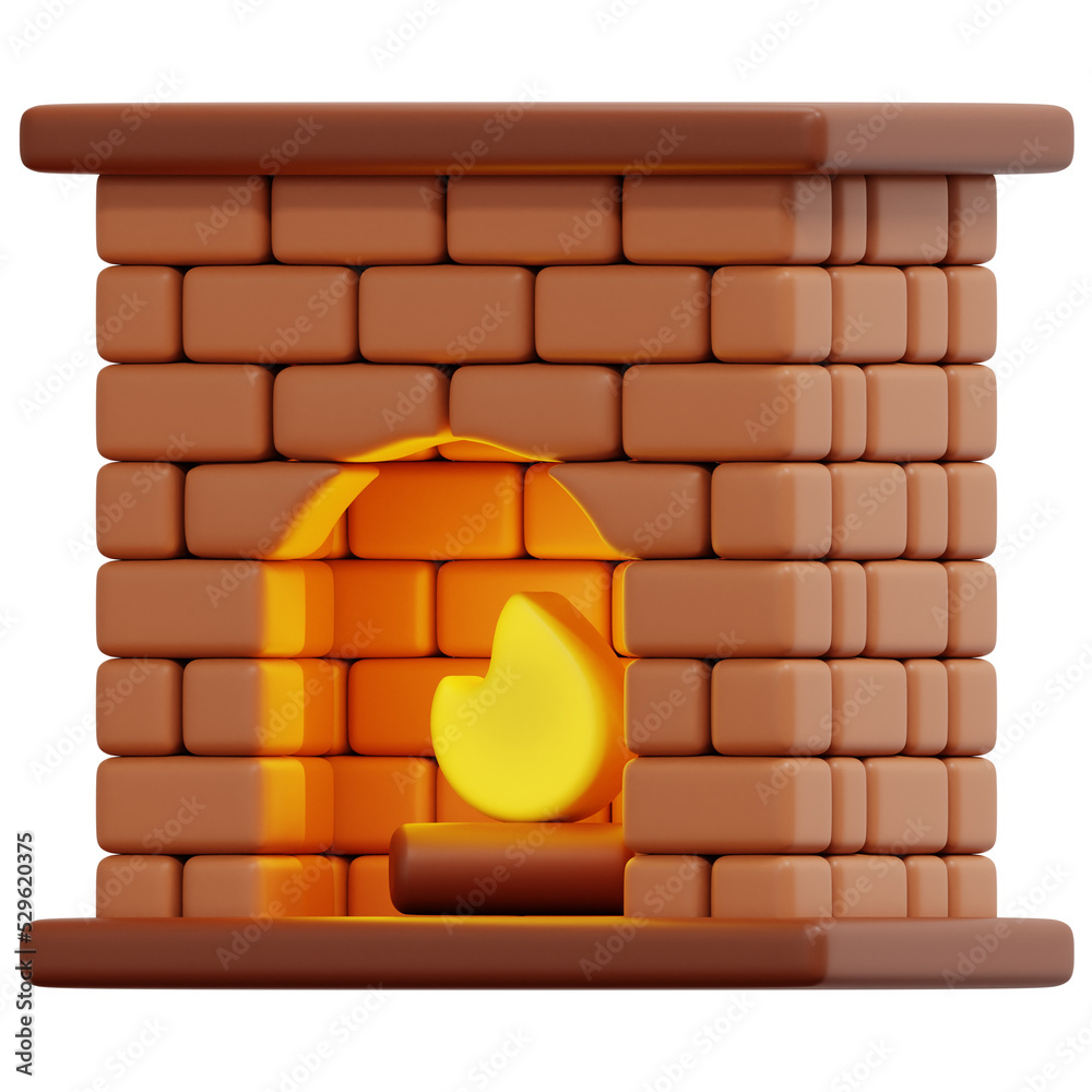 Poster fireplace 3d render icon illustration