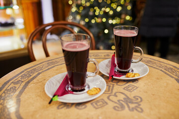 Glasses of hot wine in cafe