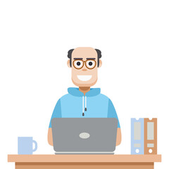 Man Using Laptop For Work From Home Wear Short Hoodie