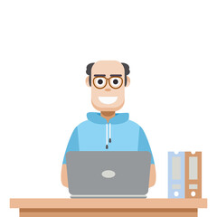 Man Using Laptop For Work From Home Wear Short Hoodie