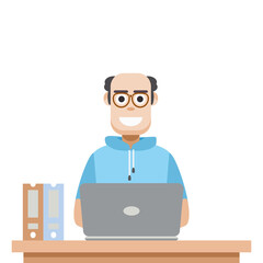 Man Using Laptop For Work From Home Wear Short Hoodie