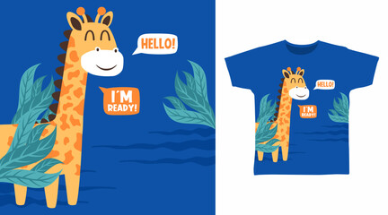 Cute giraffe cartoon design for tshirt and other use © Clushy