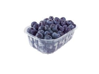 Ripe purple blueberries in the plastic container isolated transparent png. Berries packed for supermarket.