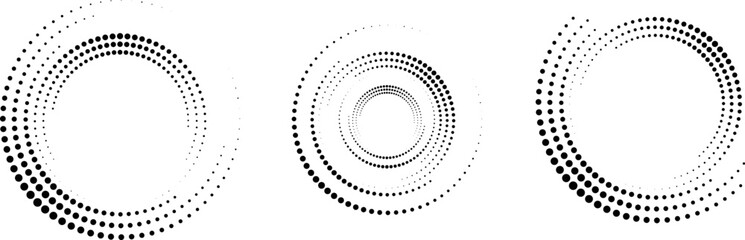 Halftone dots in Semi Circle Form .  Vector Illustration .Technology round. Moon Logo . Design element . Abstract Geometric shape .