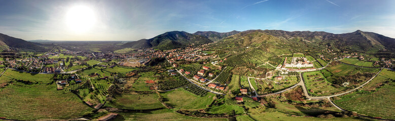Obraz premium Panoramic view from drone of the Certosa of Calci, Tuscany, Italy