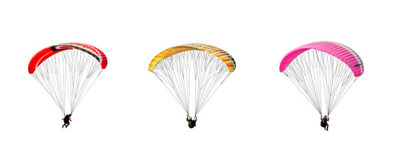 collection Bright colorful parachute on white background, isolated. Concept of extreme sport,...