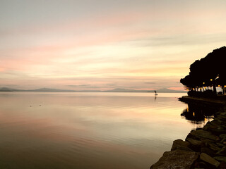 Beautiful sunset on the Trasimeno lake, Umbria, Italy