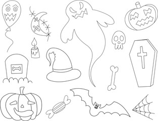 set for halloween sketch, isolated vector