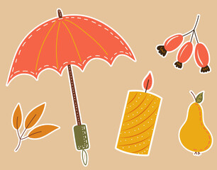 autumn stickers set in doodle style vector
