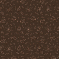 Seamless pattern with Outlined hand drawind geometrical blossoming flower. Ylang-ylang textile vector print