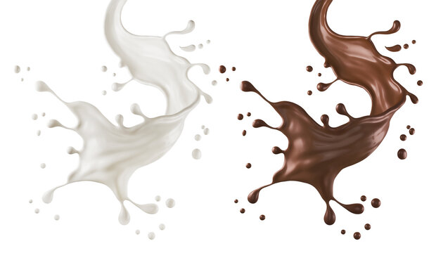 Chocolate or Cocoa and Milk splash isolated on white background Include clipping path, 3d illustration.