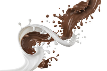 Splash of milk and chocolate mixing with Clipping path 3d illustration.
