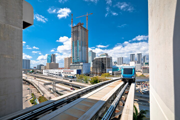Fototapeta premium Miami downtown skyline and futuristic mover train view, Florida state