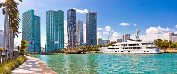 Miami yachting harbor and waterfront skyscrapers view