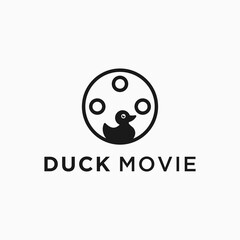 duck logo combination with cinema film roll vector silhouette design illustration