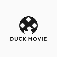 duck logo combination with cinema film roll vector silhouette design illustration