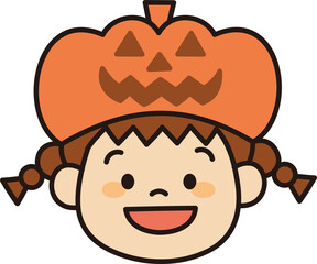 ハロウィン　子ども　仮装　かぼちゃ　イラスト　主線あり
