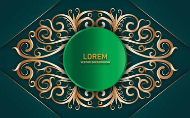 luxury green circle with golden floral ornate on dark green background