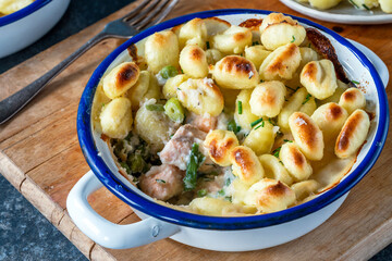 Fish pie with baked potato gnocchi topping