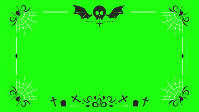 4K Happy Halloween transition vintage frame on green screen background. Animation