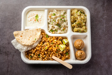 Indian Upwas thali, fasting food platter or thali for home delivery or takeaway parcel for any Vrat