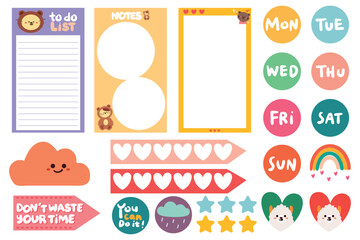 planner sticker and note paper set for journal, diary and scrapbook