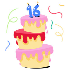 An editable flat sticker of birthday cake 