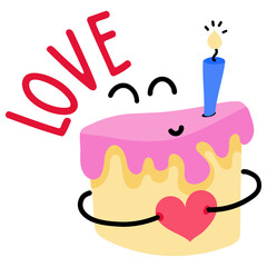 An editable flat sticker of birthday cake 