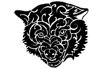 Black Wolf Head Tribal Tattoo Vector