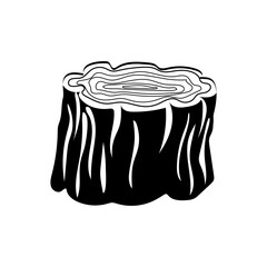 Isolated Tree stump dark engraved silhouettes. Hand drawn vector illustration