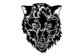 Black Wolf Head Tribal Tattoo Vector