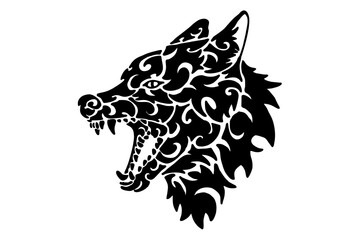 Black Wolf Head Tribal Tattoo Vector