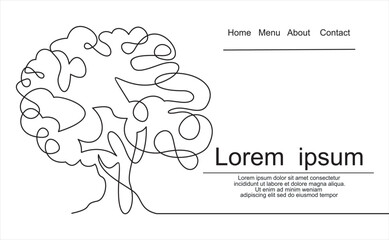 Tree One Line Drawing. Ecology Concept. 