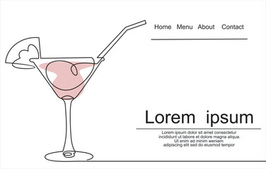 Continuous one line drawing. Cocktail 